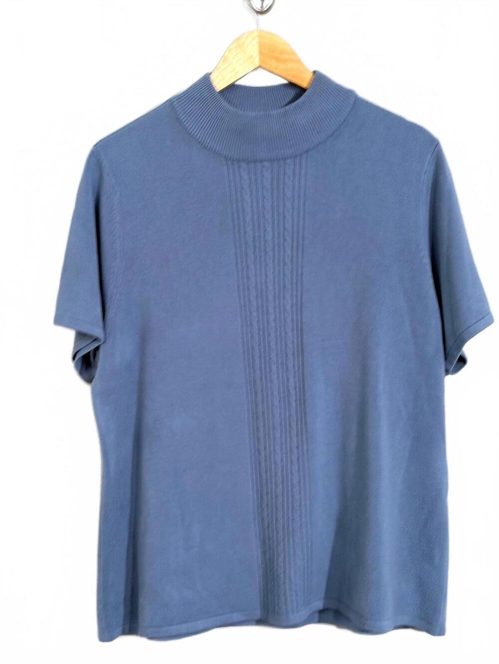 Karen Scott Woman 1X Blue Mock Neck Short Sleeve Knit Top Minimalist Fall